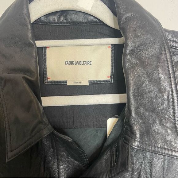 $768 Zadig & Voltaire Crinkle Leather Jacket NWT XXL  missing one button - Picture 10 of 11
